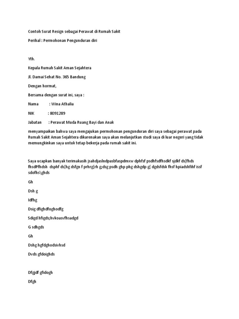 Contoh surat resign karna sakitdeskripsi lengkap . Contoh Surat Resign Sebagai Perawat Di Rumah Sakit Pdf