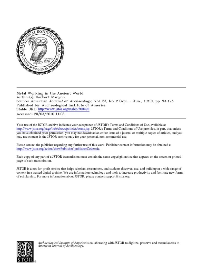 Metal Working In The Ancient World | PDF | Blacksmith | Welding