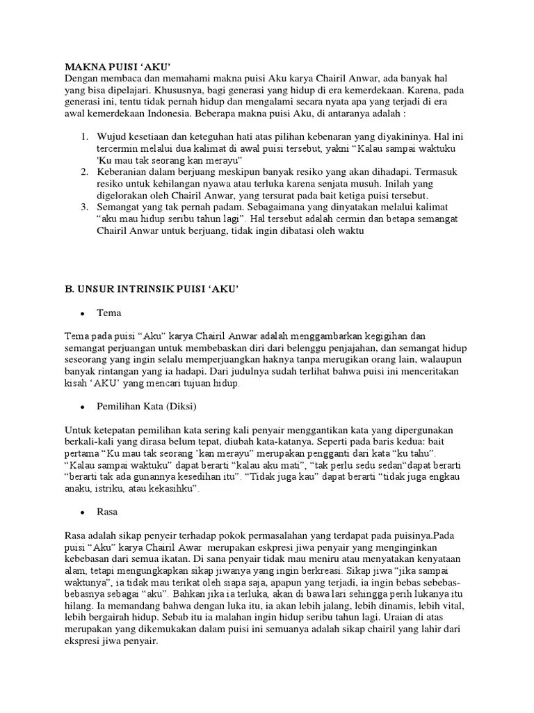 Makna Dari Puisi Aku Karya Chairil Anwar - KT Puisi