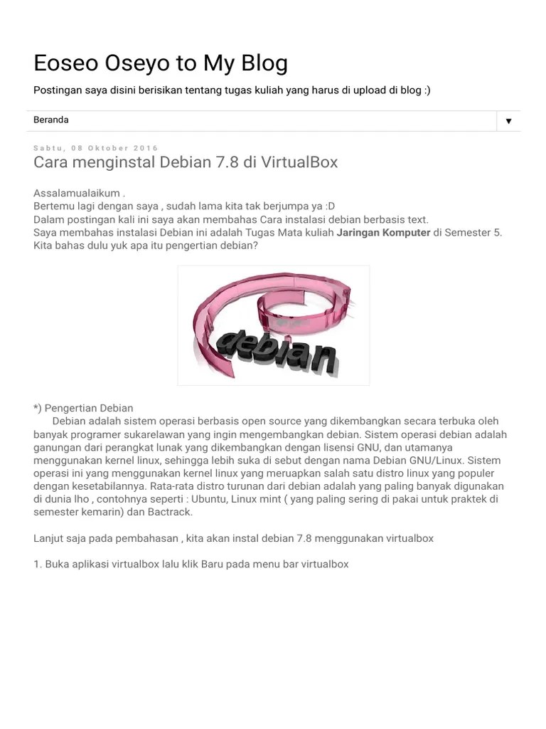 Cara Menginstal Debian 7.8 Di VirtualBox | PDF