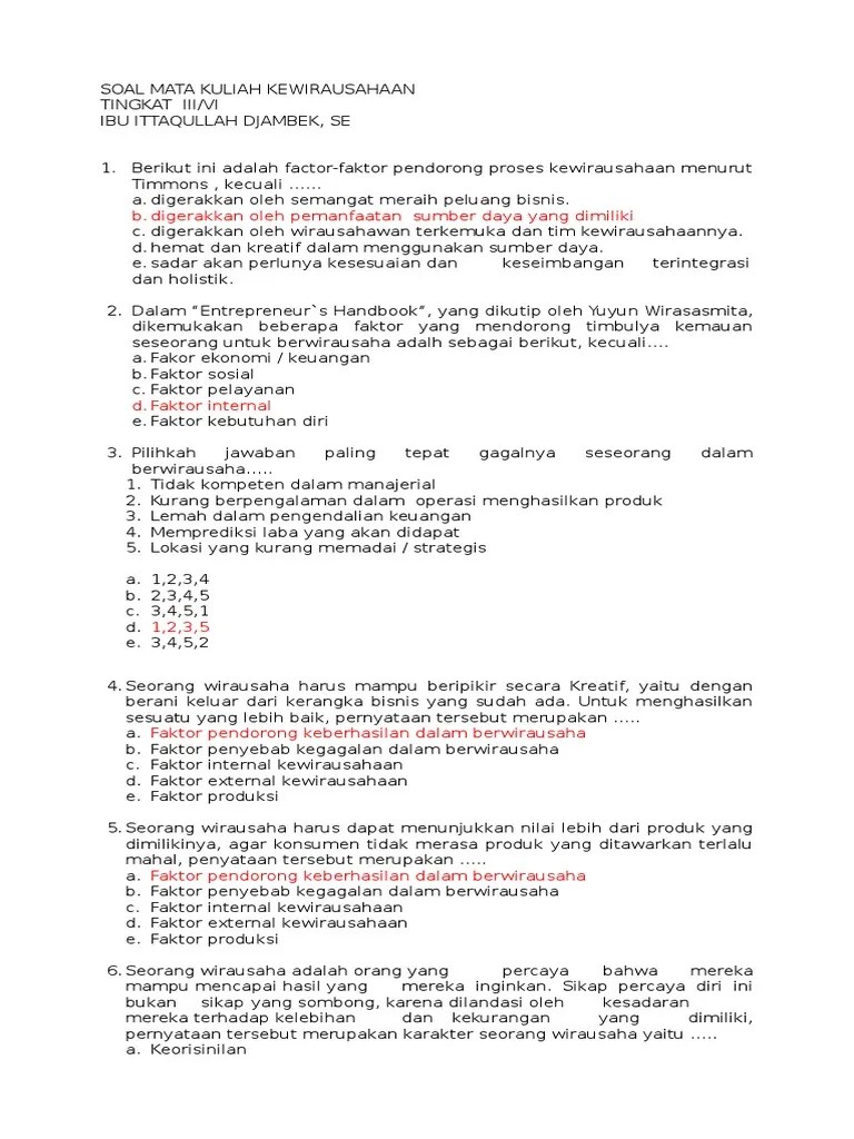 Hal ini merupakan penyebab utama dalam dunia usaha. Soal Kewirausahaan Ita Djambek Pdf