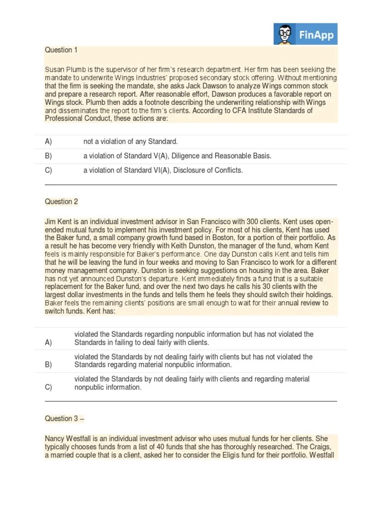 Sample Level I Multiple Choice Questions - Ethics 2 | PDF | Bonds (Finance) | Cost Of Capital