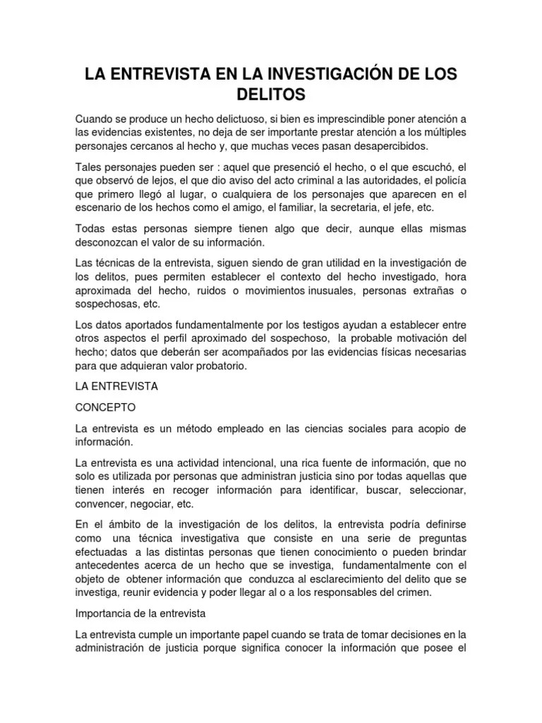 La Entrevista En La Investigación De Los Delitos | PDF | Policía | Delito