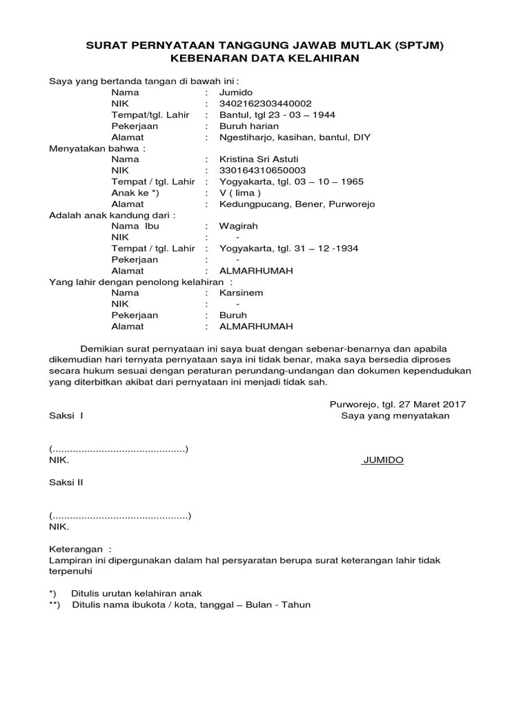Surat Pernyataan Tanggung Jawab Mutlak Pdf 