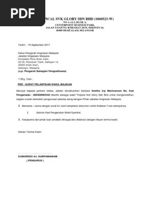 Contoh Surat Pemecatan Pekerja Malaysia : 1
