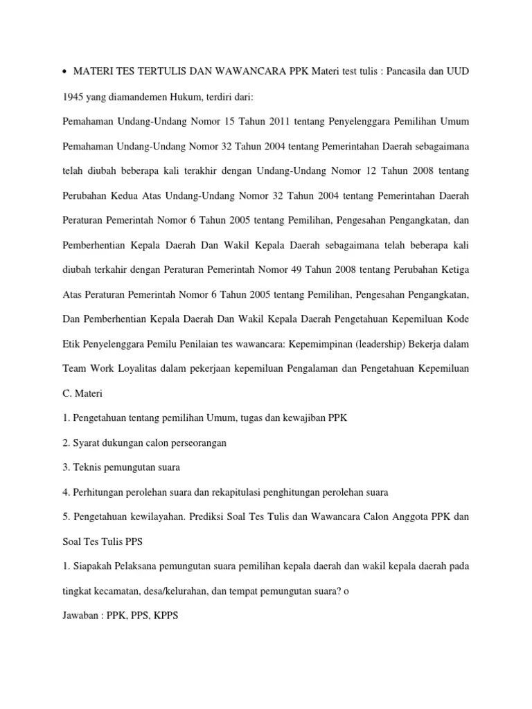 Materi ujian tes tulis dan interview seleksi ppk,pps dan kpps 2020 … Contoh Soal Tes Wawancara Ppk Jawabanku Id