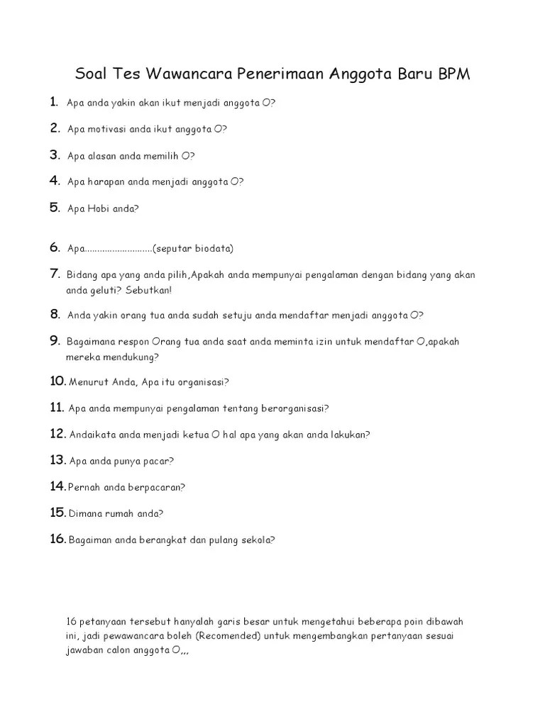 Tes Wawancara Badan Perwakilan Mahasiswa | PDF