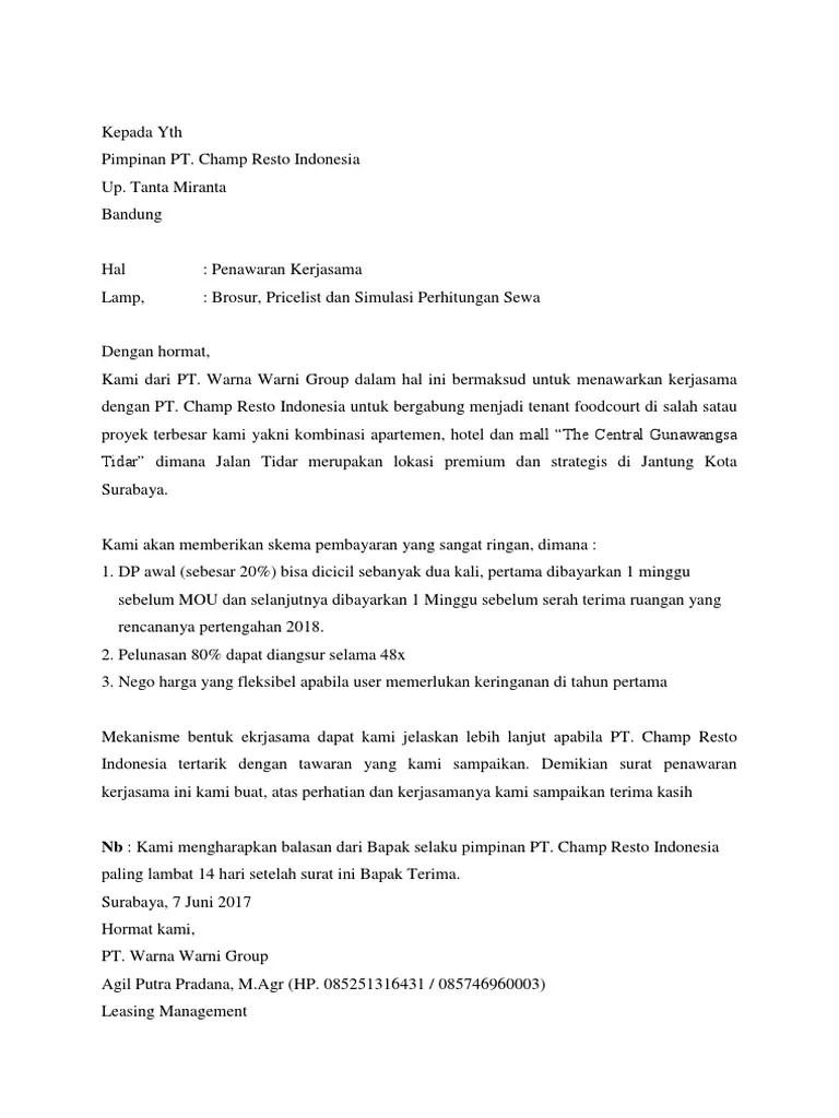 Meja adalah perusahaan sewa operasi (operating lease). Surat Kerjasama Leasing PT CRI