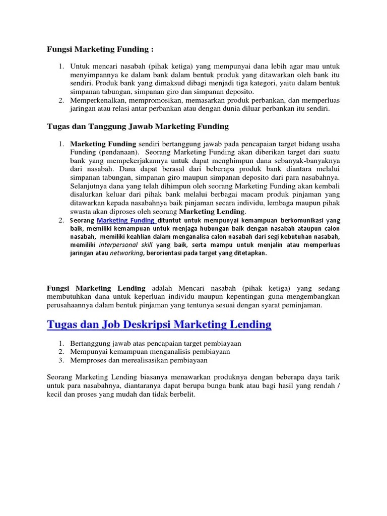 Fungsi Marketing Funding | PDF