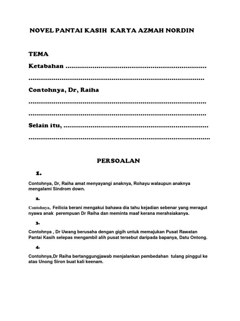 Nota, contoh jawapan & watak, latar masa, tempat, masyarakat. Pengajaran Novel Pantai Kasih Nashcxt