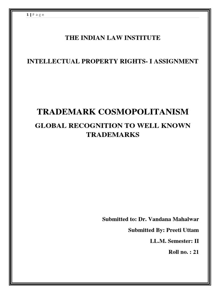 IPR 1 Assignment | Download Free PDF | Cosmopolitanism | Trademark