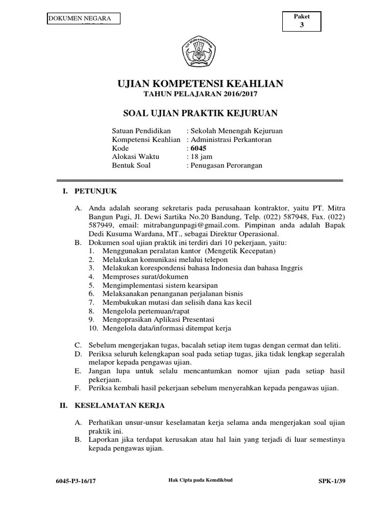 Contoh soal uji kompetensi kepala sekolah + kunci jawaban. 6045 P3 Spk Administrasi Perkantoran Pdf