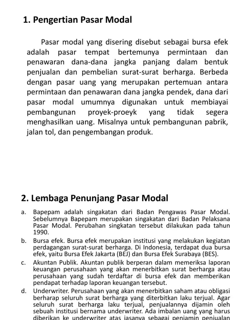 Pengertian Pasar Modal | PDF