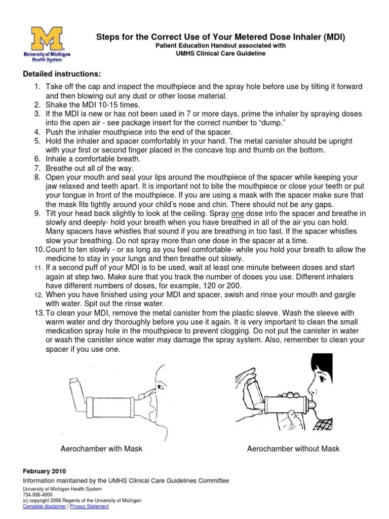 Steps For The Correct Use Of Your Metered Dose Inhaler (MDI) Mdi PDF ...