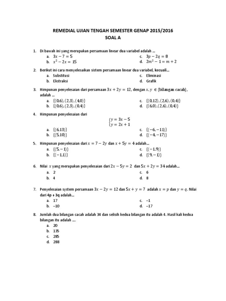 Remedial UTS Genap 1516 Soal A | PDF