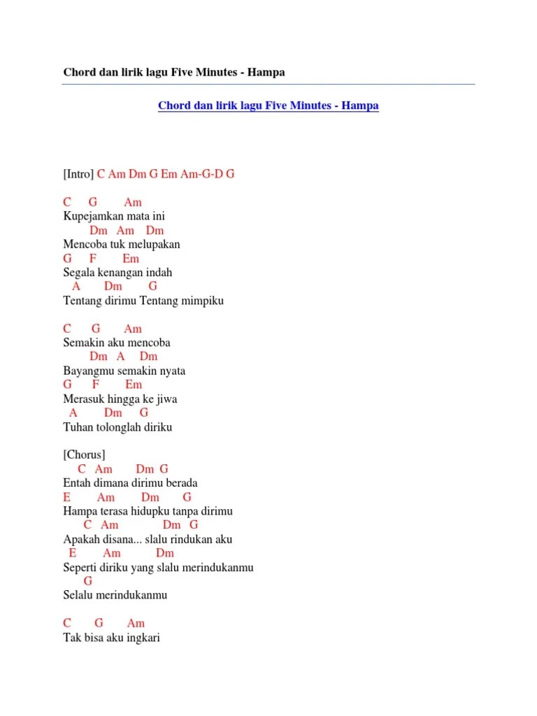 Chord Dan Lirik Lagu Five Minutes - Hampa | PDF
