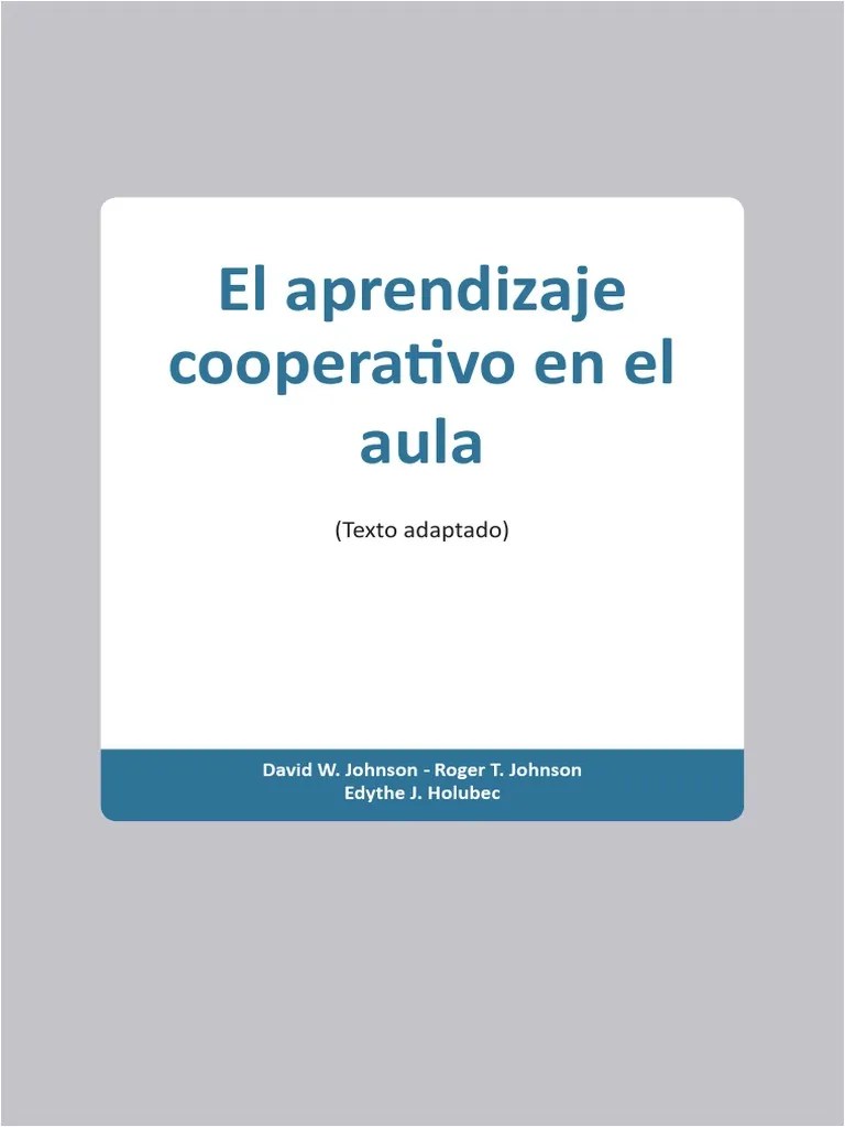 El Aprendizaje Cooperativo En El Aula PDF | PDF | Aprendizaje | Maestros