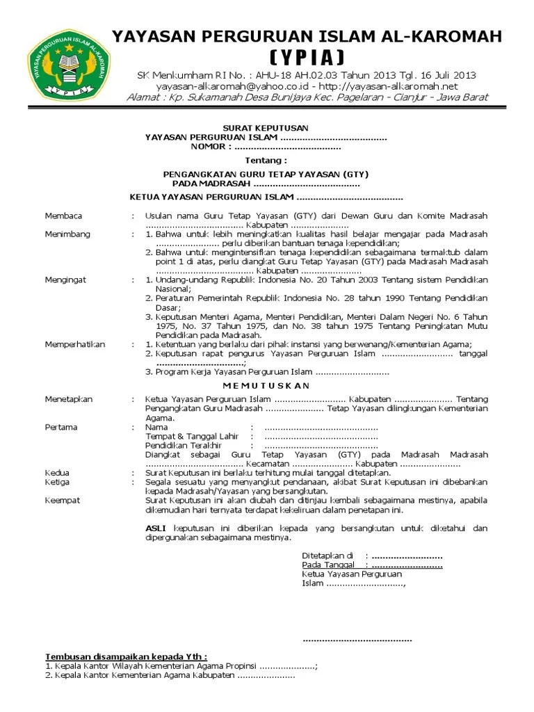 Mekanisme seleksi administrasi diklat calon kepala sekolah. Sk Guru Tetap Yayasan Madrasah Format Pdf