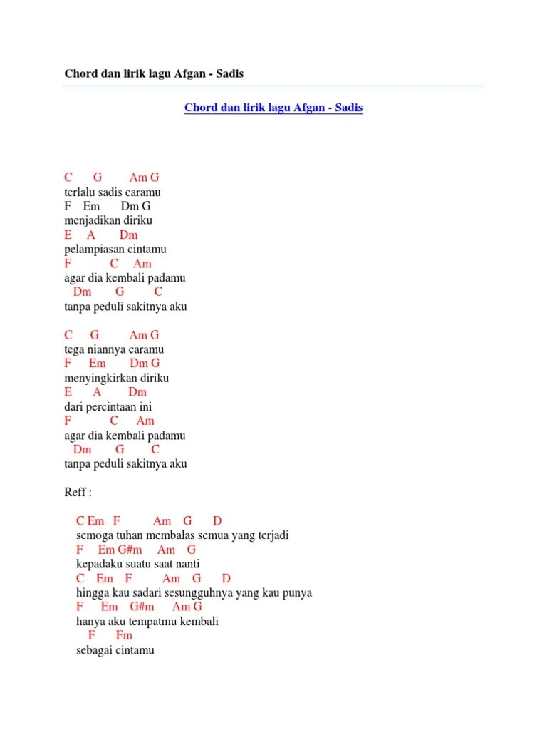 Kau temukan bahagia meski 'tak bersamaku. Chord Dan Lirik Lagu Afgan Sadis Pdf