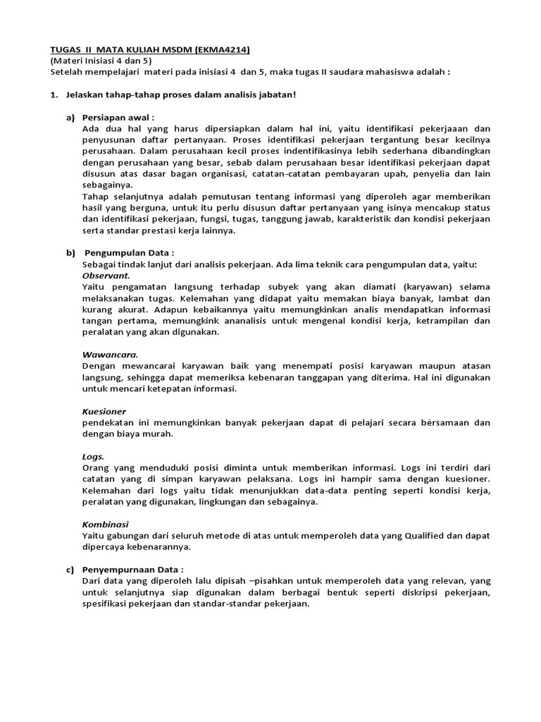Tugas II Mata Kuliah MSDM (Ekma4214) | PDF