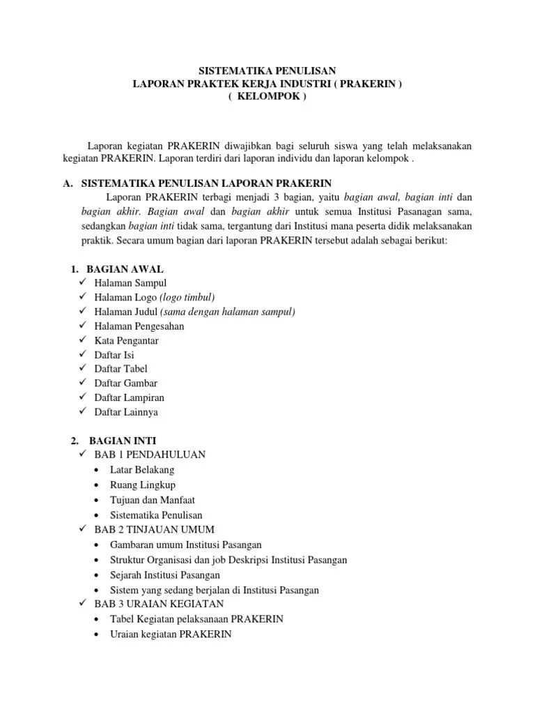 Tugas praktikum kimia kelas x ipa 2. Sistematika Penulisan Laporan Prakerin