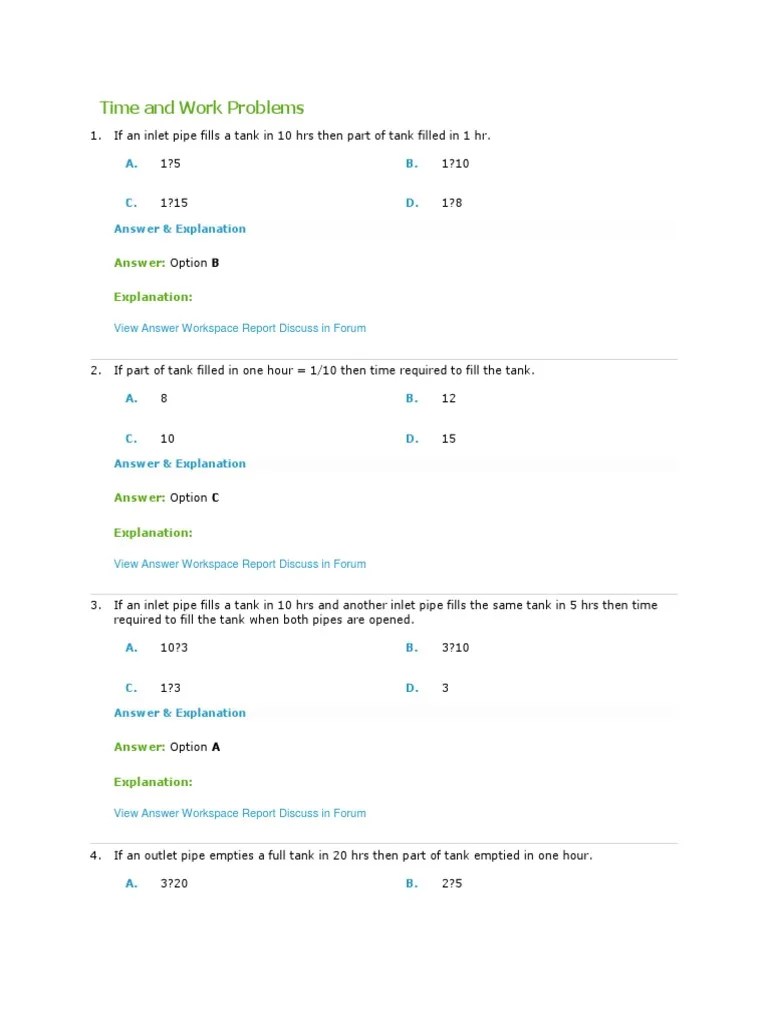 Time And Work Problems: A. B. C. D | PDF | Teaching Methods & Materials ...