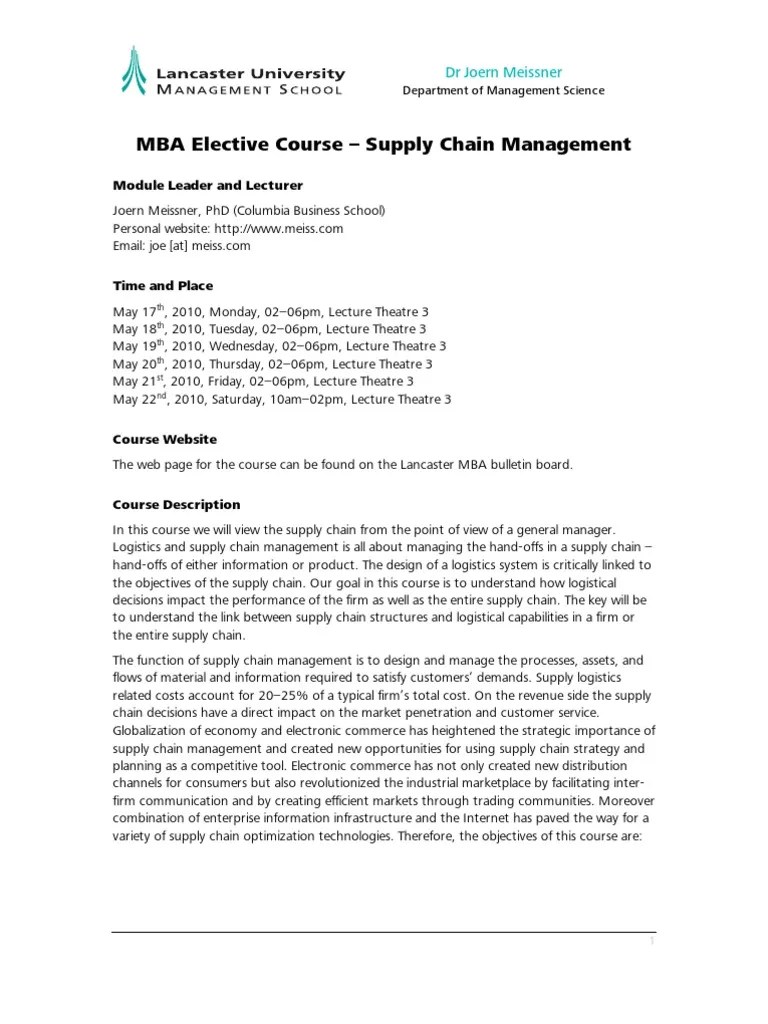 MBA Supply Chain Management | PDF | Strategic Management | Inventory