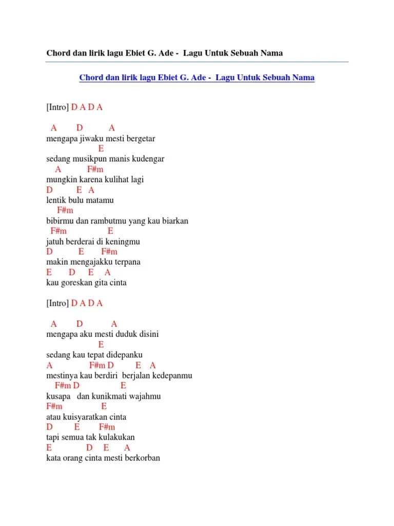 Chord Dan Lirik Lagu Ebiet G. Ade - Lagu Untuk Sebuah Nama | PDF