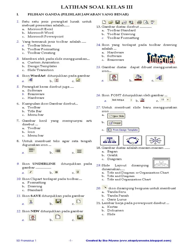 Dan ikon pada menu bar (file, edit, view, format, tool, table, window, help), tampilan menu dan ikon pada toolbar standard, tampilan menu dan ikon. Latihan Kumpulan Soal Tik Sd Pdf