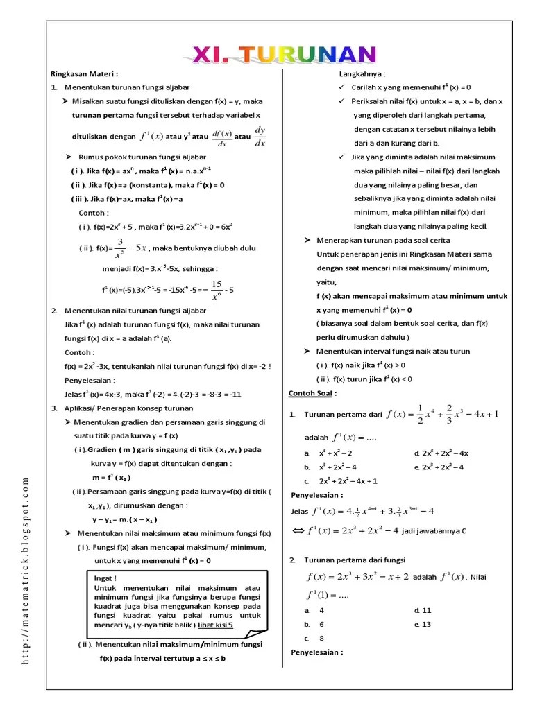 Berikut ini adalah beberapa contoh soal cerita dan pembahasannya pada materi turunan. Modul Turunan Pdf Pdf