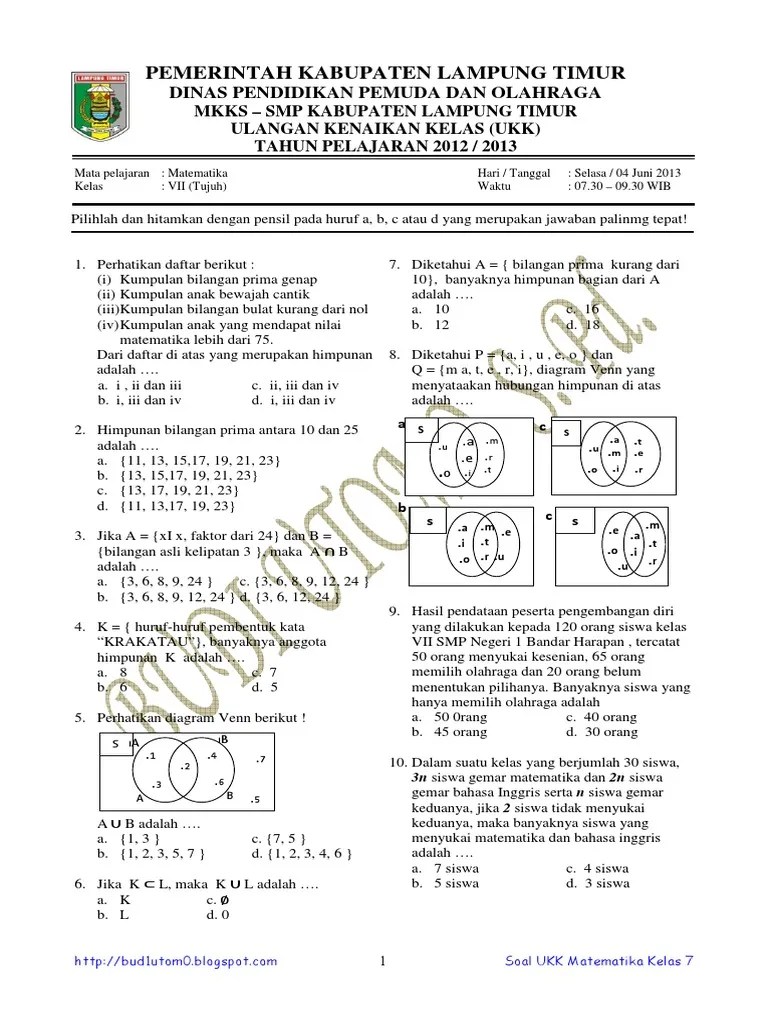 Soal Matematika Kelas Vii 