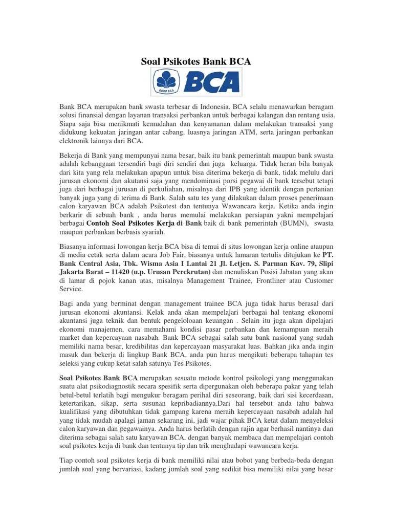 Cerita pengalaman, contoh soal ppa bca, contoh soal ppti bca, program beasiswa bca, program ppa bca, test ppa bca, test ppti bca, test psikotest, tips lolos ppa bca 11 comments: Contoh Soal Tes Online Ppa Bca Dengan