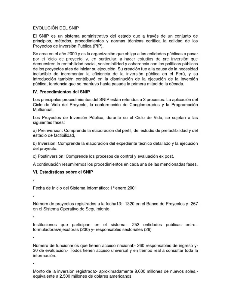 Evolución Y Desafíos Del Snip Perú Pdf Pobreza Pobreza E Indigencia