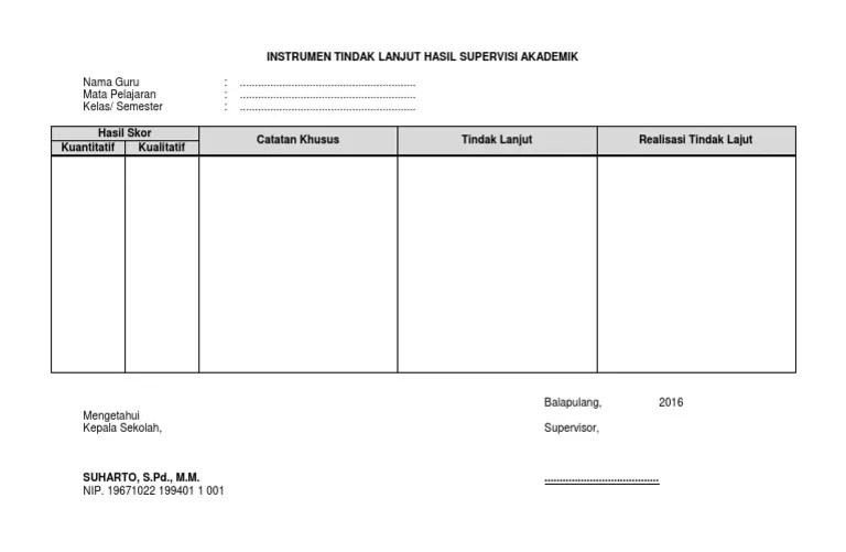 Maybe you would like to learn more about one of these? Instrumen Tindak Lanjut Hasil Supervisi Akademik