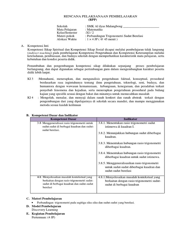 RPP 8 - Perbandingan Trigonometri Sudut Yang Berelasi
