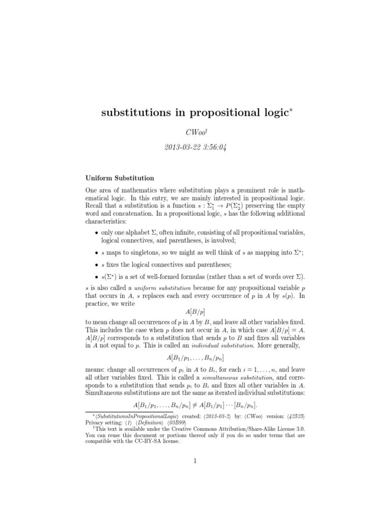 Substitutions In Propositional Logic | PDF | First Order Logic ...