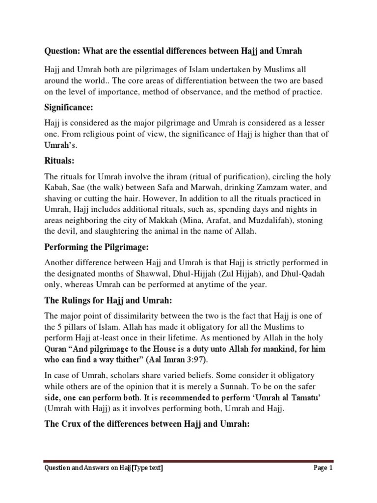 Question: What Are The Essential Differences Between Hajj And Umrah | PDF | Hajj | Abrahamic ...