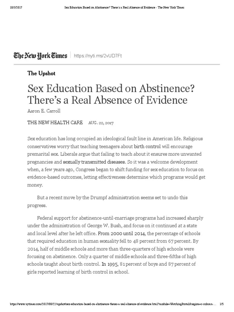 Sex Education Based On Abstinence Ther Sence Of Evidence - The New York ...