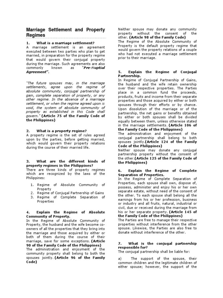Matrimonial Property Regimes | PDF | Husband | Marriage
