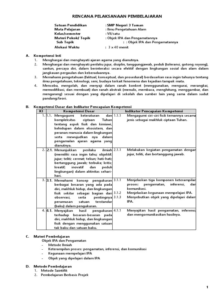 Melakukan pengamatan dan melakukan eksperimen untuk menguji hipotesis. Rpp Ipa Kurikulum 13 Kelas 7 Sem Ganjil Pdf