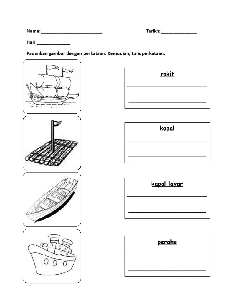 Mengenal kenderaan di air dalam tema pembelajaran prasekolah. Lembaran Kerja Salin Perkataan Kenderaan Air Pdf
