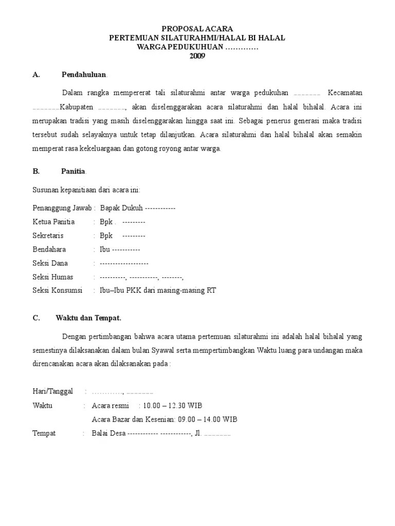 Untuk mengisi dan memeriahkan hari raya idhul fitri 1429 h. Proposal Kegiatan Halal Bi Halal Pdf
