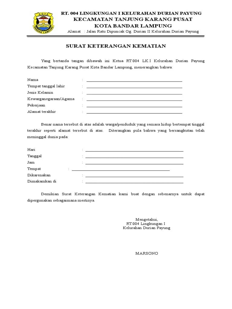 Documents similar to contoh surat kematian dari rt. Contoh Surat Kematian Dari RT