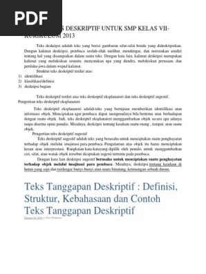 Bahasa indonesia | pada kesempatan kali ini admin akan membagikan contoh soal teks deskripsi bahasa indonesia kelas vii dilengkapi dengan kunci jawaban dan . Materi Teks Deskriptif Untuk Smp Kelas Vii Pdf