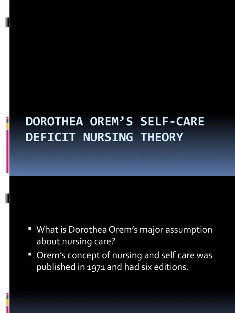Dorothea Orem's Self-Care Deficit Nursing Theory