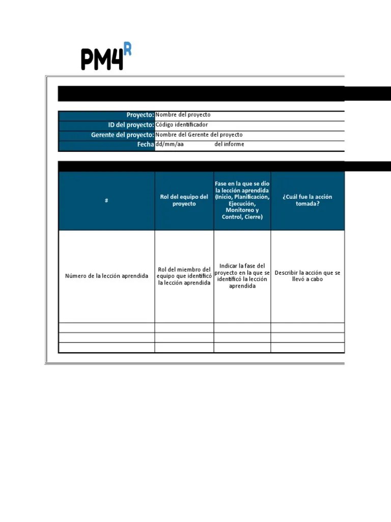 Lecciones Aprendidas Plantilla Y Ejemplo | PDF | Planificación ...