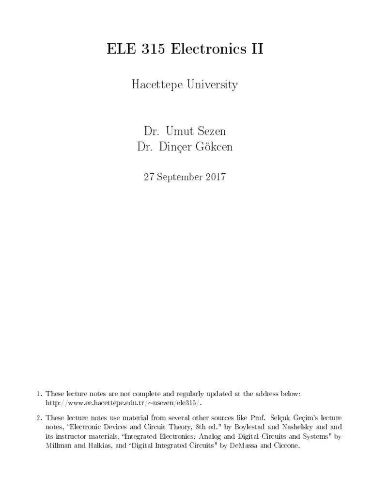 Lecture Notes Operational Amplifier Analog Circuits