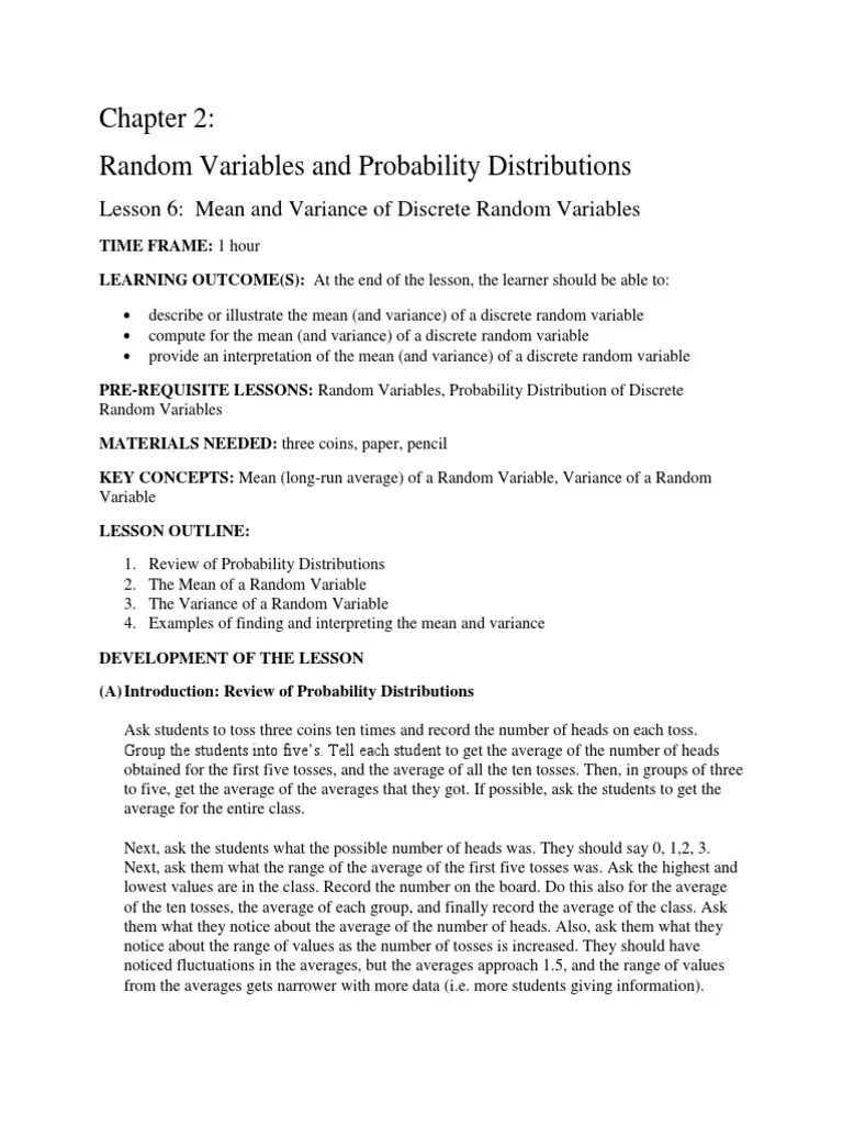 Lesson 2-06 Expected Value And Variance Of A Discrete Random Variable ...