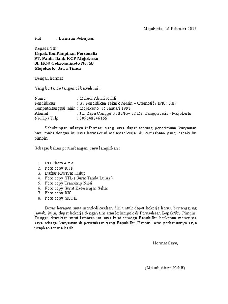 Contoh Surat Lamaran Kerja Di Bank Panin Contoh Seputar Surat Ini karena staff yang bekerja di dalamnya adalah tenaga yang sudah terlatih dan profesional.