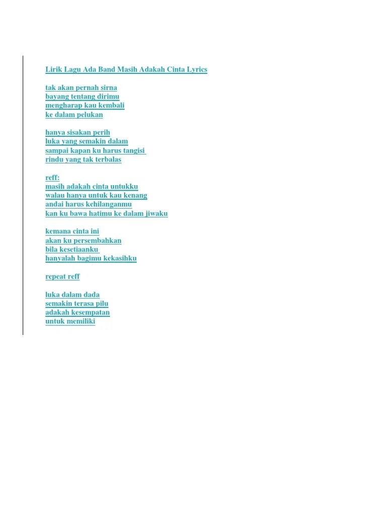 Oleh orang yang ku cinta. Lirik Lagu Ada Band Masih Adakah Cinta Lyrics Pdf